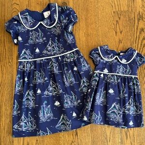 Darling Nautical Ship Classic Waisted dress Sisters 8 and 12 months ⚓️